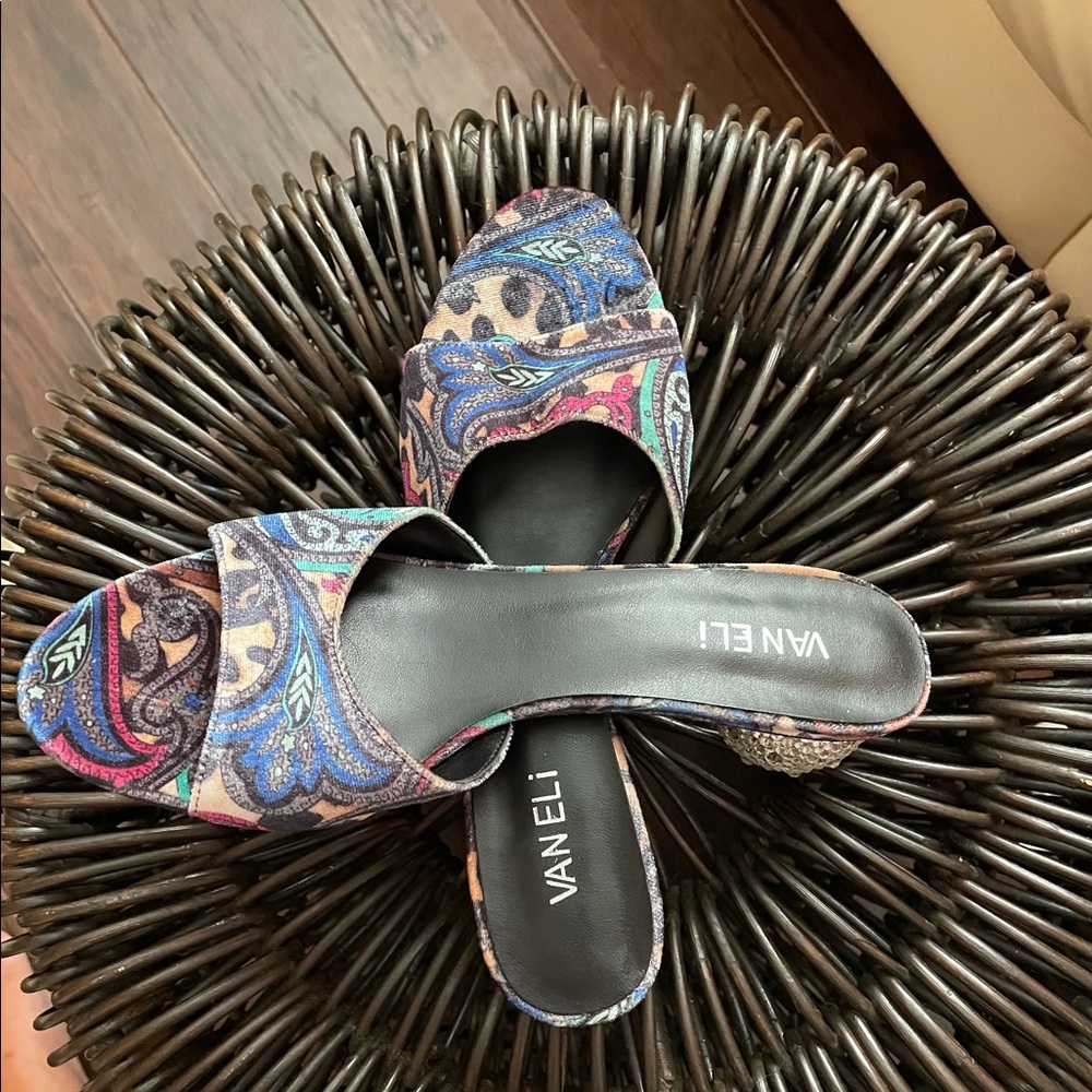 Vaneli Floral Velvet Rhinestone Heel Slide Sandal